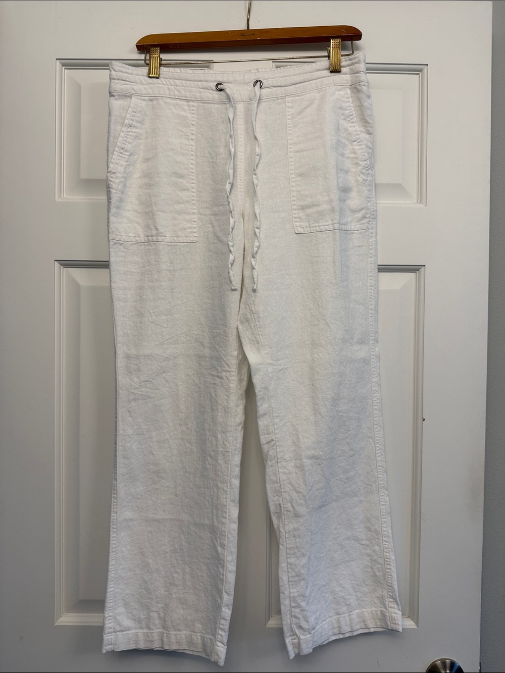 Nicole Miller White Linen-Blend Drawstring Pants